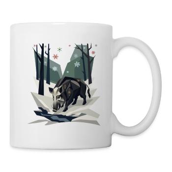 Wildschwein im Low-Poly-Winterwald - Tasse - Weiß - Rechts