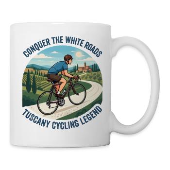 Conquer The White Roads Vintage-Radsportplakat - Tasse - Weiß - Rechts