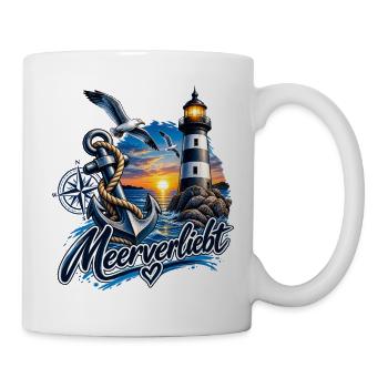 Meerverliebt – Anker, Leuchtturm & Möwen am Meer - Tasse - Weiß - Rechts