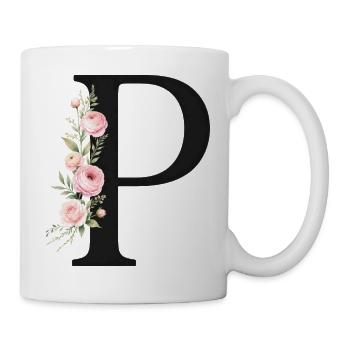 P Buchstabe Monogram Floral - Tasse - Weiß - Rechts