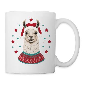 Weihnachtslama mit Mütze & Pullover - Tasse - Weiß - Rechts