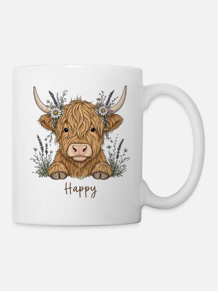 Happy Highland Kuh Lavendel - Tasse - Weiß