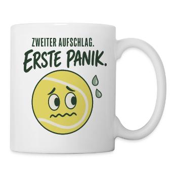 Erste Panik Zweiter Aufschlag Lustiger Tennisball - Tasse - Weiß - Rechts