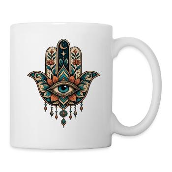 Florale Hamsa mit zentralem Auge Hand von Fatima - Tasse - Weiß - Rechts