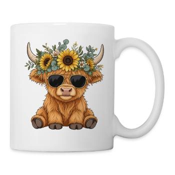 Hippie Highland Kuh mit Sonnenblumen - Tasse - Weiß - Rechts