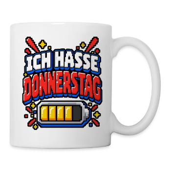 Ich hasse Donnerstag – Pixel Büro Spruch - Tasse - Weiß - Rechts