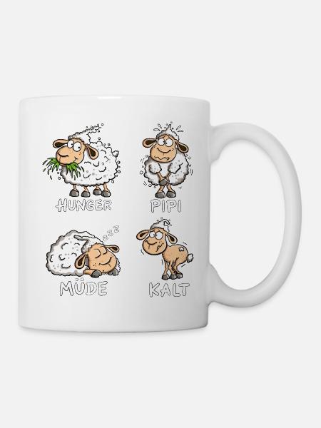 Hunger Müde Kalt Schafe Spruch Tierhumor - Tasse - Weiß