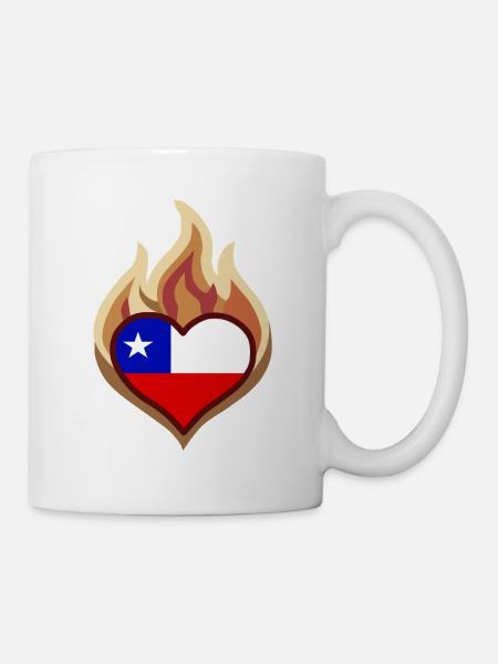 Flammenherz Chile Flagge - Tasse - Weiß