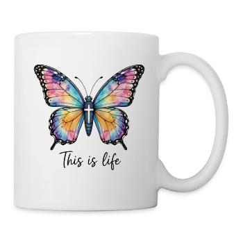 Schmetterling Kreuz Christlicher Spruch - Tasse - Weiß - Rechts