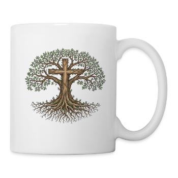 Lebensbaum Kreuz Christliches Symbol - Tasse - Weiß - Rechts