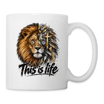 Löwe Kreuz Christlicher Spruch - Tasse - Weiß - Rechts