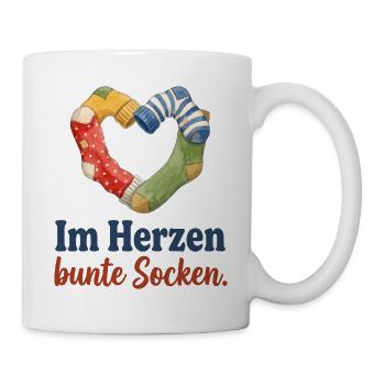 Im Herzen bunte Socken – Herz aus Socken - Tasse - Weiß - Rechts