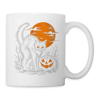 Schwarze Katze im Licht der Kürbislaterne - Tasse - Weiß - Rechts