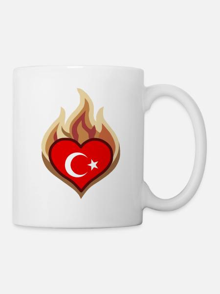 Flammenherz Türkei Flagge - Tasse - Weiß
