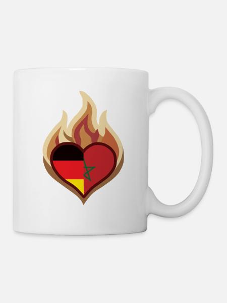 Flammenherz Deutschland-Morocco Flagge - Tasse - Weiß