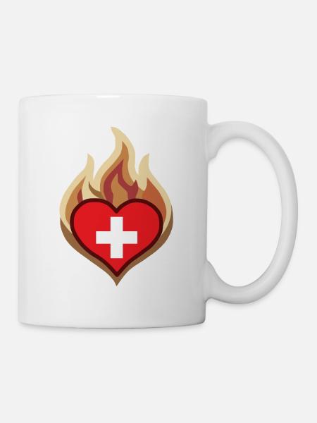 Switzerland Flag Heart on Fire - Tasse - Weiß