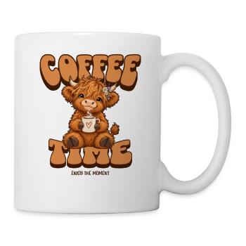Süßes Hochlandrind Kaffee T-Shirt – Coffee Time - Tasse - Weiß - Rechts