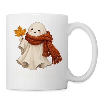 Spooky & Cozy - Herbstgeist mit rotem Schal - Tasse - Weiß - Rechts