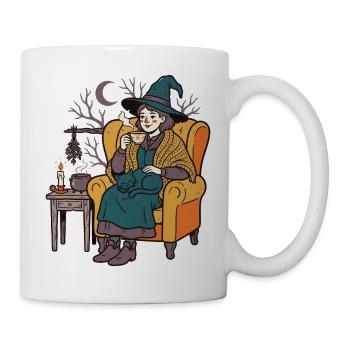Die Hexe beim Tee mit ihrer Katze - Tasse - Weiß - Rechts