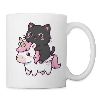 Katze auf Einhorn - Tasse - Weiß - Rechts