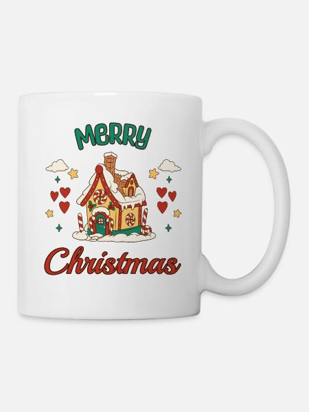 Merry Christmas Lebkuchenhaus Retro Geschenk - Tasse - Weiß