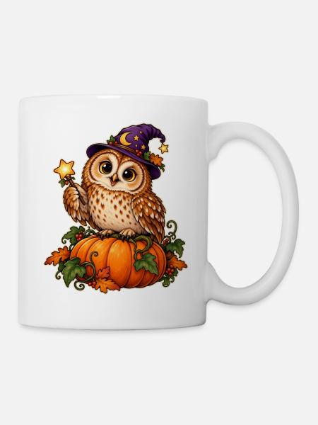 Kürbis-Zauberer-Eule - Tasse - Weiß