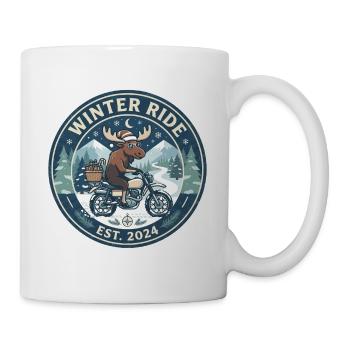 Winterfahrt: Elch auf Motorrad - Tasse - Weiß - Rechts