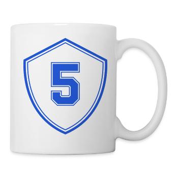 Blauer Schild mit Zahl Fünf - Tasse - Weiß - Rechts