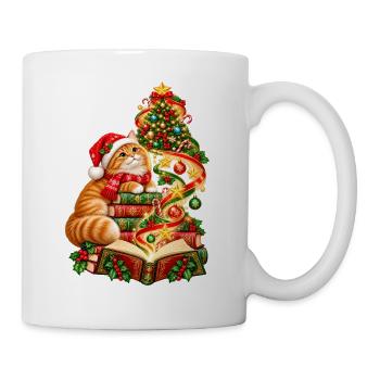 Weihnachtslesekatze und Bücher - Tasse - Weiß - Rechts