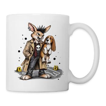 Bunny Punk: Detektivhase und Beagle - Tasse - Weiß - Rechts