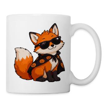 Fuchs mit Sonnenbrille und Kürbiscape - Tasse - Weiß - Rechts
