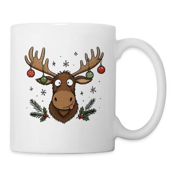 Lustiger Elch mit Christbaumkugeln - Tasse - Weiß - Rechts