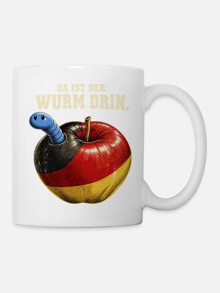 Da ist der Wurm drin – AfD Kritik im Vintage-Stil - Tasse - Weiß