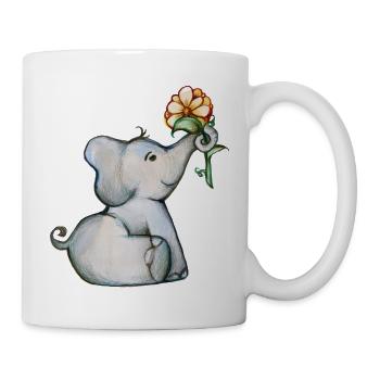 Aquarell Elefantenbaby mit Blume - Tasse - Weiß - Rechts