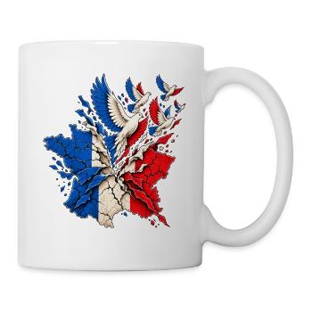 Frankreich Freiheit & Frieden – Tauben Grafik - Tasse - Weiß - Rechts