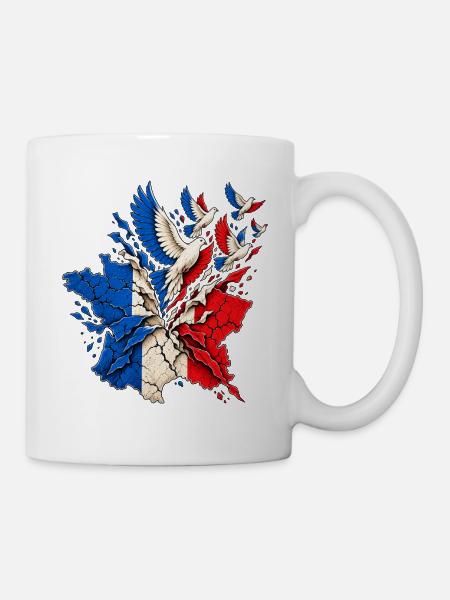 Frankreich Freiheit & Frieden – Tauben Grafik - Tasse - Weiß
