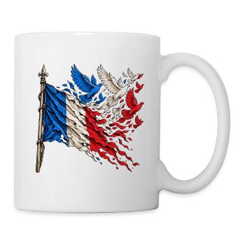 Frankreich Flagge Freiheit & Frieden – Tauben - Tasse - Weiß - Rechts