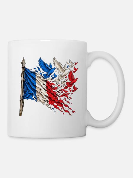 Frankreich Flagge Freiheit & Frieden – Tauben - Tasse - Weiß