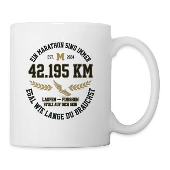 42,195 km Marathon - Laufen, Finishen, Stolz sein - Tasse - Weiß - Rechts