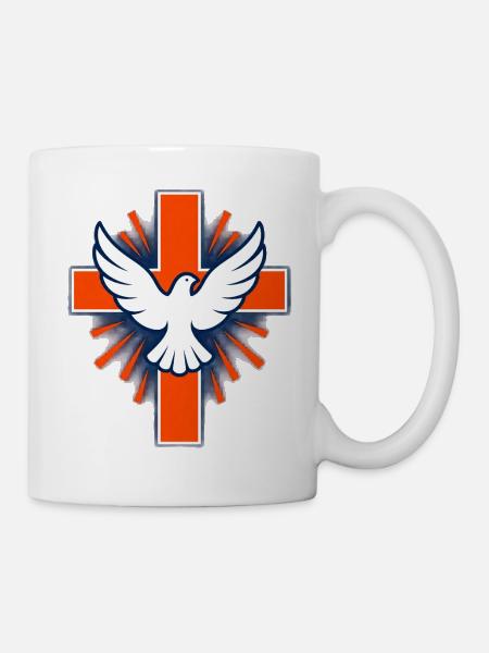 Taube über Kreuz Strahlenlogo - Tasse - Weiß