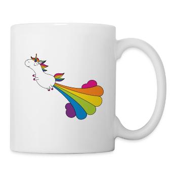 Funny pupping unicorn with rainbow cloud - Mug - white - Right