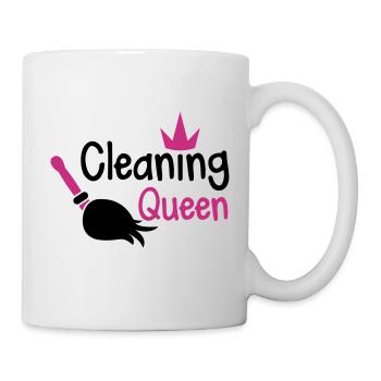 Reinigung Königin mit einem Besen und einer - Tasse - Weiß - Rechts
