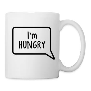 Ich bin hungrig Sprechblase Bauch Design - Tasse - Weiß - Rechts