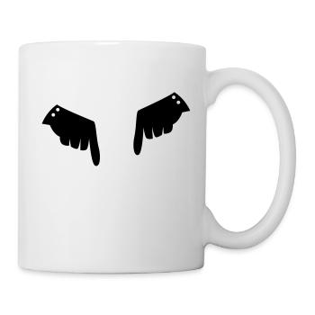 deux mains gantées de fantaisie pointant vers le - Mug blanc - blanc - Droite