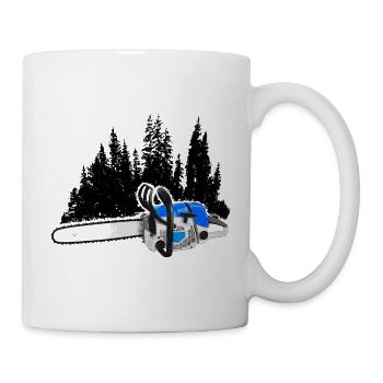 Dein Forstbetrieb - chainsaw & forest (blue) - Mug - white - Right