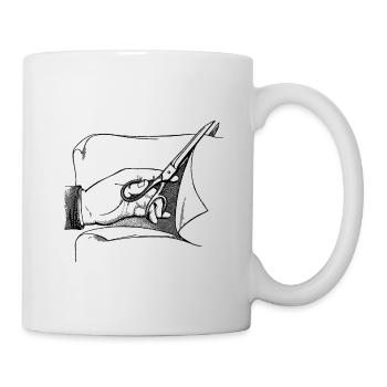 Hand mit Schere - Tasse - Weiß - Rechts