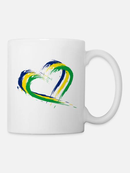 Herz Bürste Flagge Brasilien Fahne Farben Vektor - Tasse - Weiß