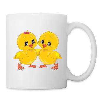 Deux poussins souriants mignons - Mug blanc - blanc - Droite