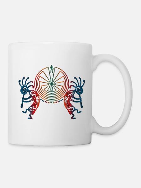 Kokopelli Duo - L'homme dans le labyrinthe - Rouge Bleu - Mug blanc - blanc