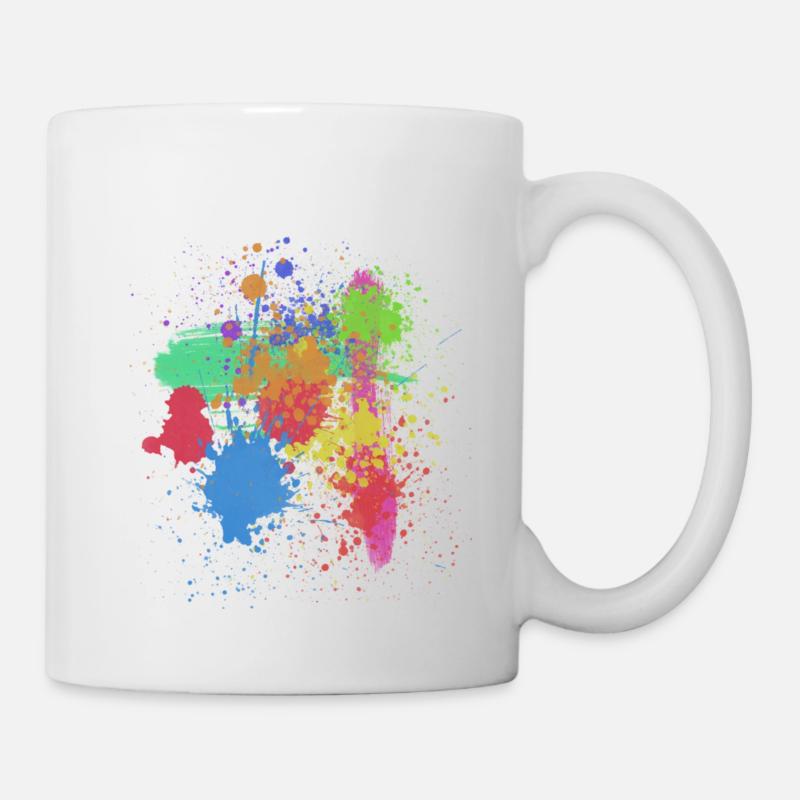 Bunte Farbspritzer und Farbkleckse - Tasse - Weiß